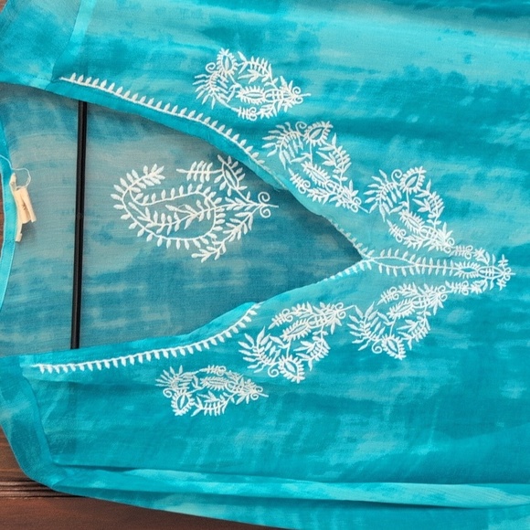 Beaches & Boho Turquoise Blue & White Swim Coverup Size 1X - Picture 3 of 6